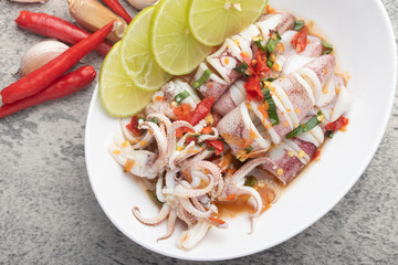 Steam Squid with Spicy Chili and Lime Sauce Thai street food