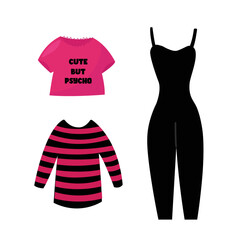 Emo girl clothes set in pink and black colors. Emo gothic style set illustration.