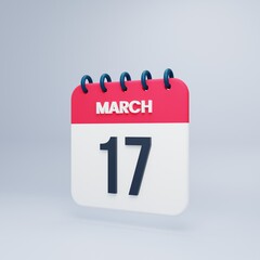 March Realistic Calendar Icon 3D Illustration Date March 17