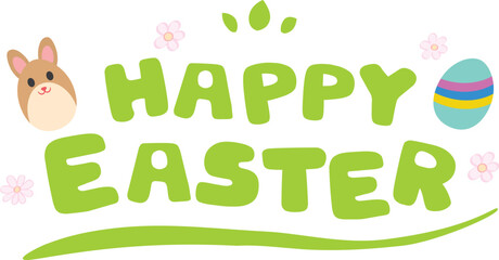 HAPPY EASTERの文字とウサギと卵