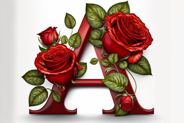 The letter A Valentine's Day Red Roses Isolated on White Background. Generative AI
