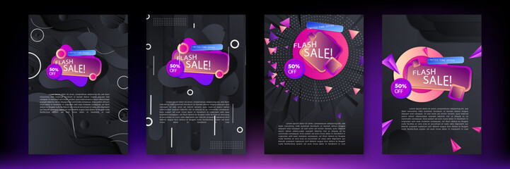 Modern colorful sale poster template design on black background. Can be used for discount, offer, promotion, deal, advertising, coupon, black friday, flash sale, mega sale. Vector illustration