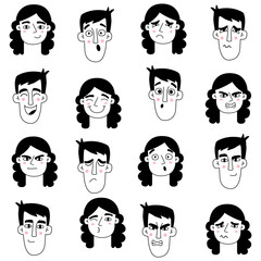 Man and woman face expression. Guy, girl pattern