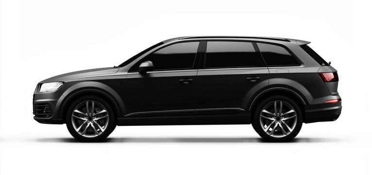 Matte Black Sports SUV Car Side View