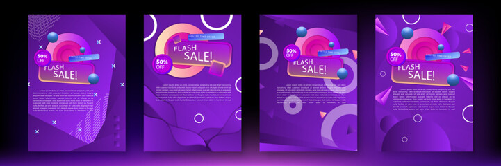 Modern colorful sale poster template design on purple. Can be used for discount, offer, promotion, deal, advertising, coupon, black friday, flash sale, mega sale and more. Vector illustration