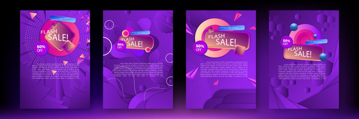 Modern colorful sale poster template design on purple. Can be used for discount, offer, promotion, deal, advertising, coupon, black friday, flash sale, mega sale and more. Vector illustration