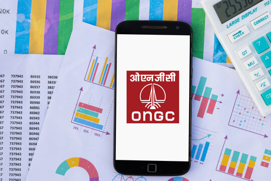 ONGC, oil and natural gas corporation logo share stock chart and graph