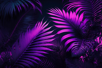 Fototapeta Neon purple tropical palm leaf background illustration obraz