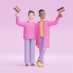 3D Character Man LGBTQ Pride Homosexual Couple Love Valentine Friends Woman Men Happy