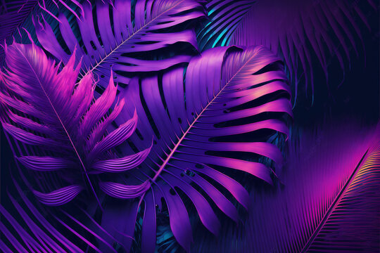 Neon Purple Tropical Palm Leaf Background Illustration