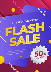 Modern flash sale poster template with colorful gradient design and text effect. Sale promotion offer deal ads flyer background