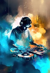 DJ performing music set. Generative art