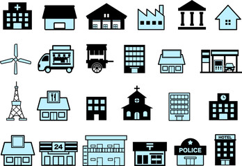 建物・建造物のイラストアイコンセット