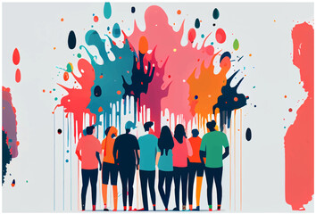 vector illustration of happy people selebrating happy poli indian festival with colorful dust
