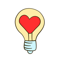 Bulb with heart-shaped filament. Flat icon. Vector illustration
