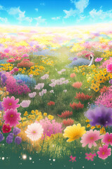 Fototapeta na wymiar Field of Flowers, illustration, Manga style