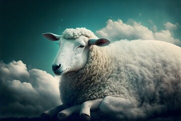 Naklejka premium Sheep in Dreams, Generative AI, Illustration