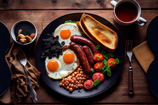 Full fry up English breakfast with fried eggs for energy