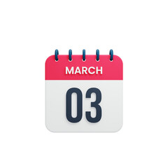 March Realistic Calendar Icon 3D Illustration Date March 03