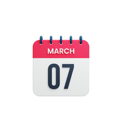 March Realistic Calendar Icon 3D Illustration Date March 07