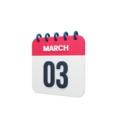 March Realistic Calendar Icon 3D Illustration Date March 03