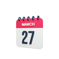 March Realistic Calendar Icon 3D Illustration Date March 27