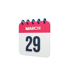 March Realistic Calendar Icon 3D Illustration Date March 29