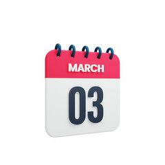 March Realistic Calendar Icon 3D Illustration Date March 03