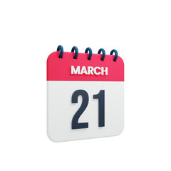 March Realistic Calendar Icon 3D Illustration Date March 21