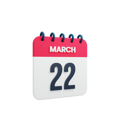 March Realistic Calendar Icon 3D Illustration Date March 22