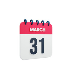 March Realistic Calendar Icon 3D Illustration Date March 31