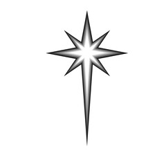 Christmas star or Bethlehem star. Bright star in the shape of cross isolated.  