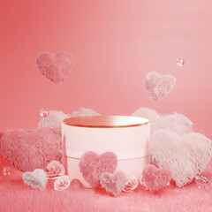 Love Heart Fulffy Fur Single Podium Product Display Wedding Valentine 3D Render - 560982228