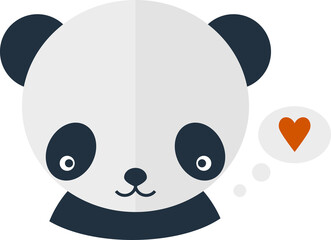 Color avatar panda head in love with heart
