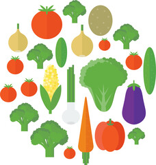 Illustration with different vegetables in flat