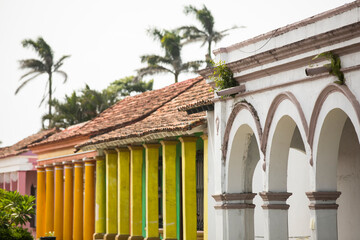 Afternoon view of the historic Spanish Colonial buildings of Tlacotalpan, Verzcruz, Mexico.