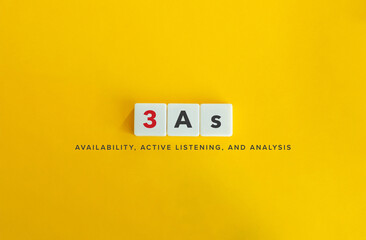 
3 A's of mentorship banner. Letter Tiles on Yellow Background. Minimal Aesthetics.