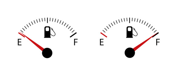 Fuel indicators gas meter. Gauge fuel vector tank full icon. Car dial petrol gasoline dashboard - obrazy, fototapety, plakaty