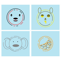 illustration vector graphic of elephant rabbit seals and pizza