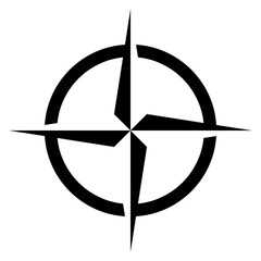 Icono aislado símbolo rosa de los vientos en círculo con espacio negativo