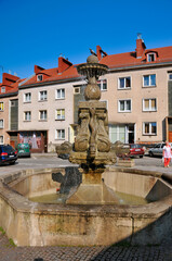 Fountain at the old town. Zlotoryja, Lower Silesian Voivodeship, Poland.