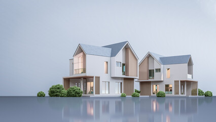 Architecture 3d rendering illustration of modern minimal house on white background