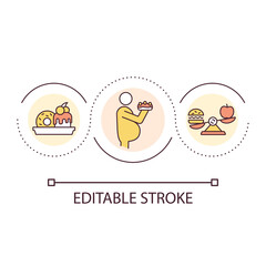 Obesity loop concept icon. Overweight leads to diseases. Poor nutrition. Unhealthy lifestyle abstract idea thin line illustration. Isolated outline drawing. Editable stroke. Arial font used