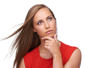 Thinking, ideas and thoughtful woman in studio for planning, wondering and daydreaming. Pensive,...