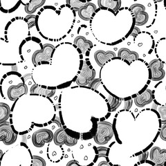 Hearts.Background, Graphic black and white texture. Abstract digital drawing.Manual hatching technique.Ethnic monochrome illustration. Template for the mask. Hearts.