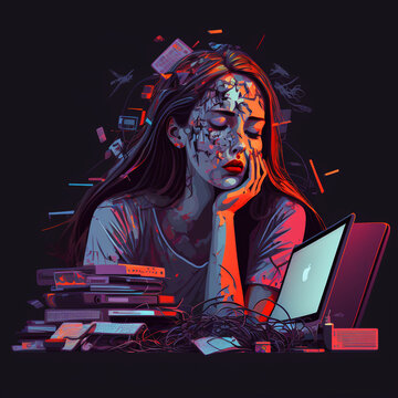 Exhausted woman at the computer
