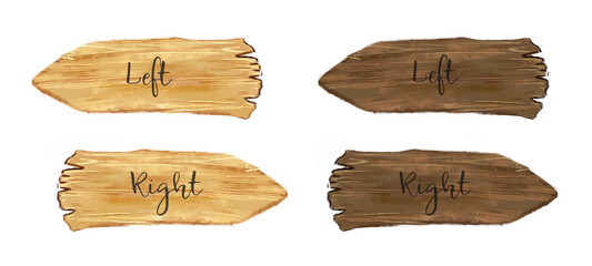 Set of wooden signs left and right png illustration, isolated on white. Transparent background.