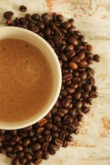 coffee beans and cup