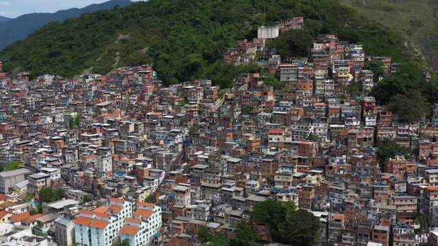 Cantagalo-Pavao-Pavaozinho Favelas. Rio de Janeiro, Brazil. Aerial View. Orbiting