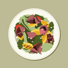 illustration of a salad with meat and vegetables
